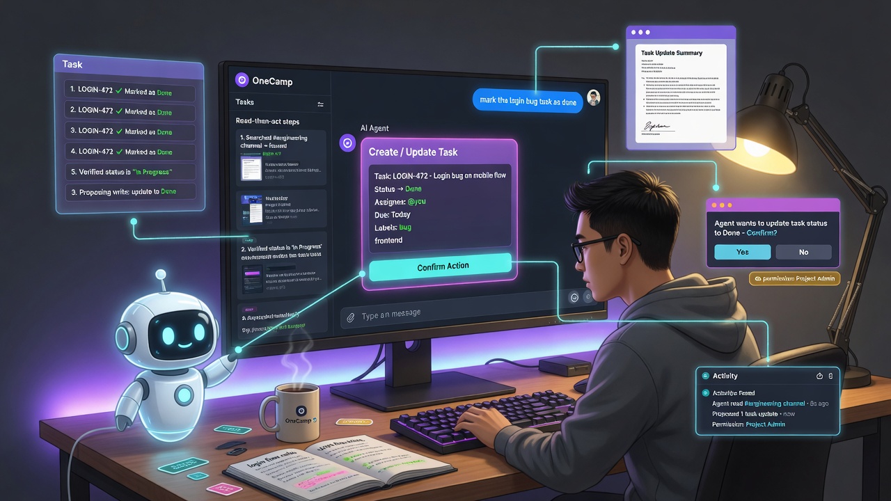 OneCamp AI Agents: From a Chatbot That Answers to a Coworker That Does the Work