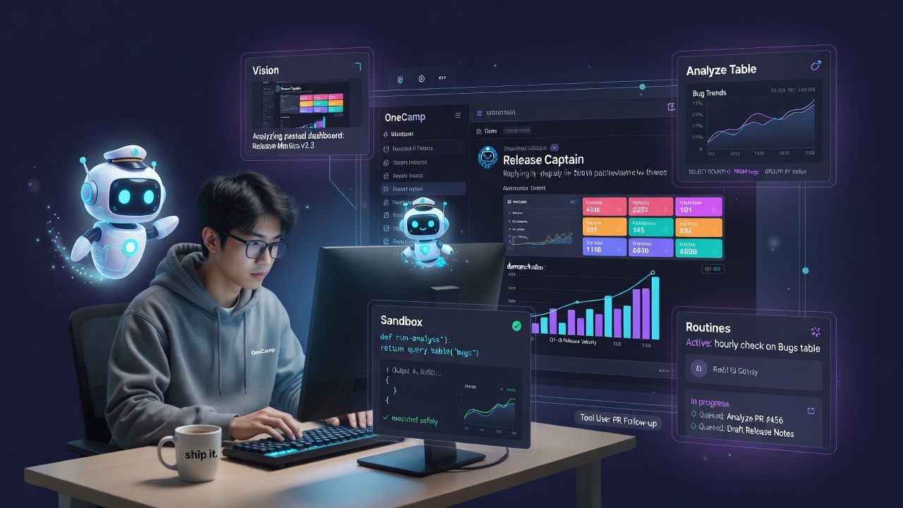 OneCamp AI Teammates Get Senses and Skills: Vision, Data Analysis, Sandboxed Code, and Agents That Watch Your Work