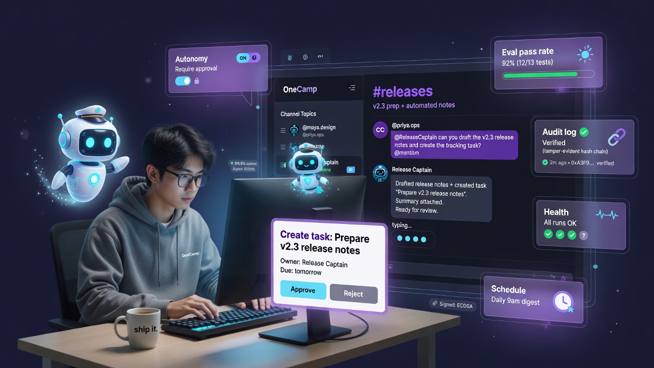 OneCamp AI Teammates: Agents That Live in Your Channels, With Governance You Can Audit