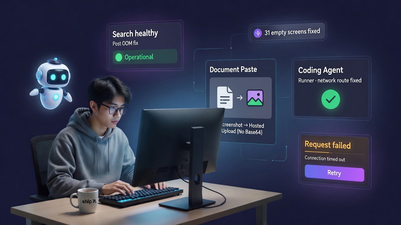 What We Fixed So You Never Notice: A Search Outage, a Coding Agent That Couldn't Run, and 31 Screens That Lied to You