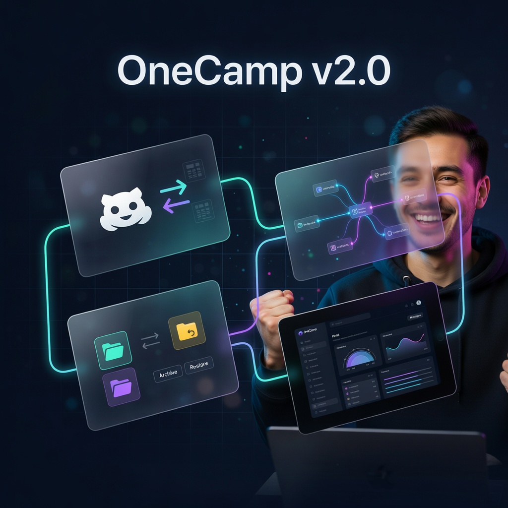 OneCamp v2.0: GitHub Sync, Custom Webhooks, Data Archiving, and a Complete Frontend Redesign